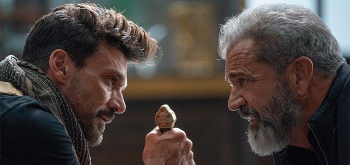 Frank Grillo and Mel Gibson in Hulu's Boss Level