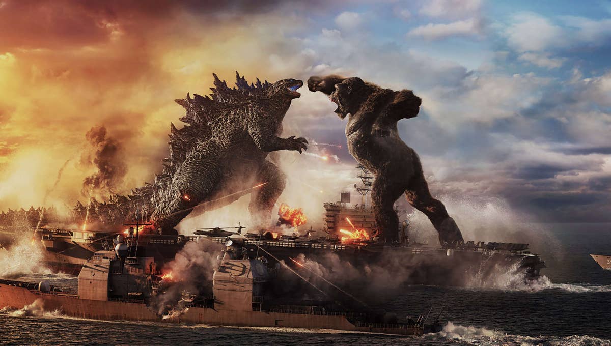 Godzilla and Kong battle at sea.