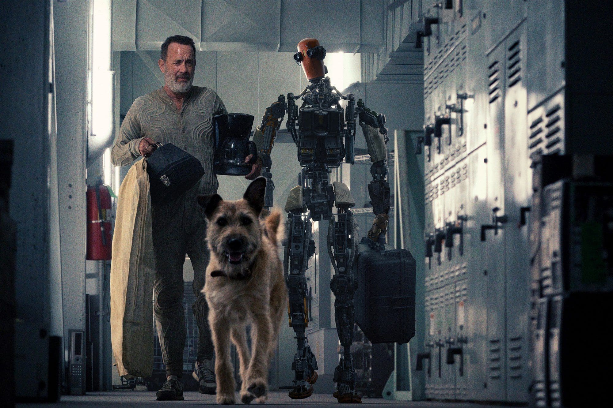 Tom Hanks and Caleb Landry Jones (as Jeff the robot) in “Finch,” now streaming on Apple TV+